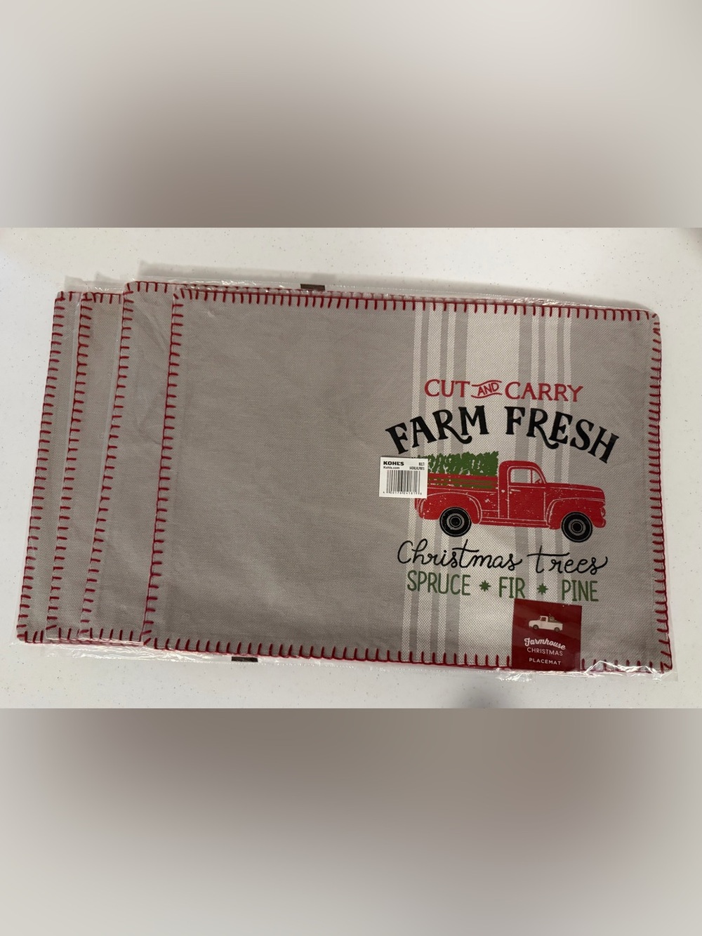 Kohl's Red and Gray Farm Fresh Holiday Placemat (4)